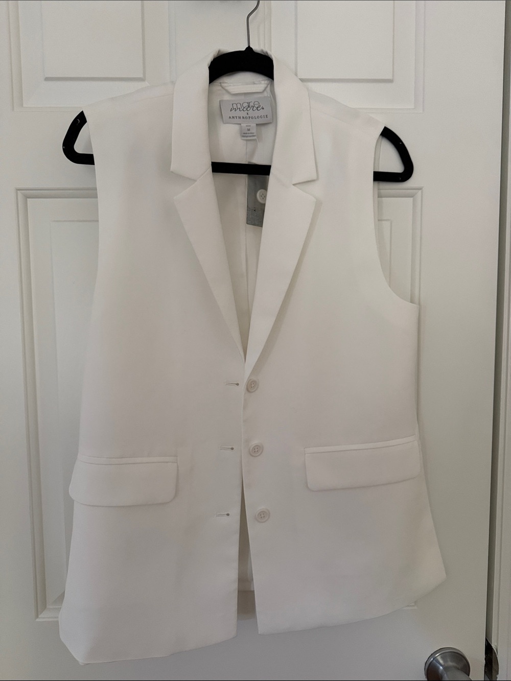 Anthropologie White Sleeveless Notch-Lapel Blazer Vest